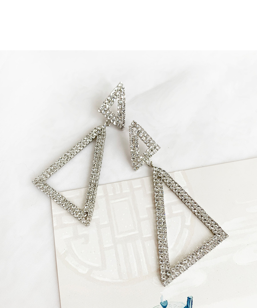 Fashion Silver Alloy Studded Triangle Stud Earrings,Drop Earrings