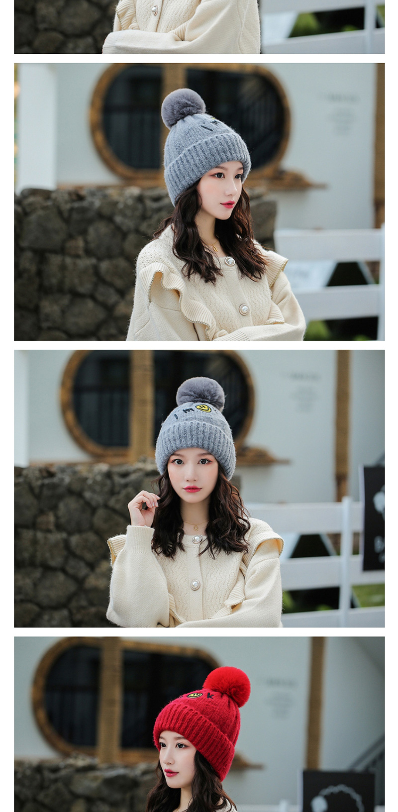 Fashion Gray Embroidered Smiley Letters Plus Velvet Knitted Hat,Knitting Wool Hats