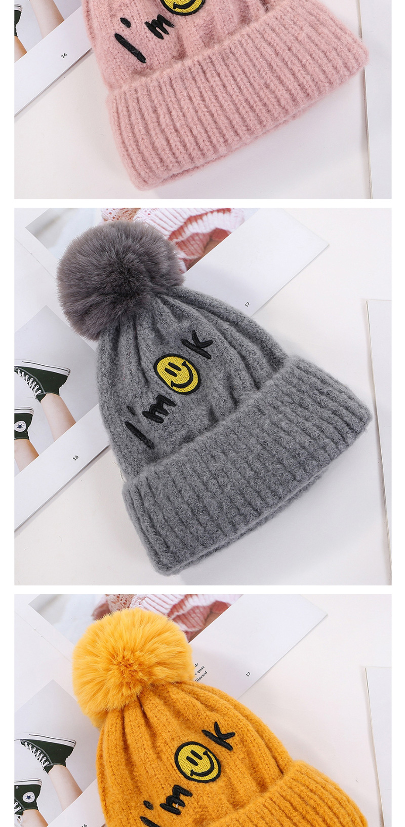 Fashion White Embroidered Smiley Letters Plus Velvet Knitted Hat,Knitting Wool Hats