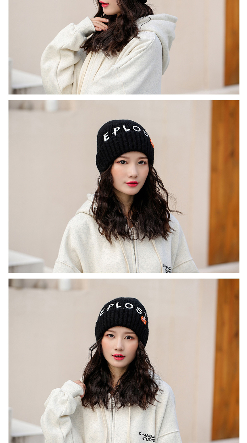 Fashion Black Knitted Hat With Printed Letters,Knitting Wool Hats