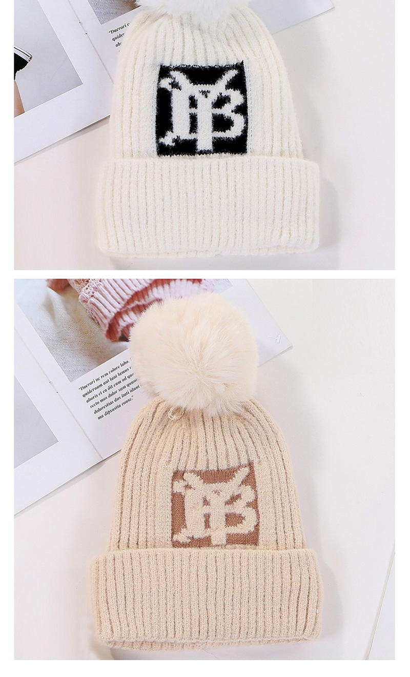 Fashion White Velvet Yb Letter Wool Ball Knitted Hat,Knitting Wool Hats