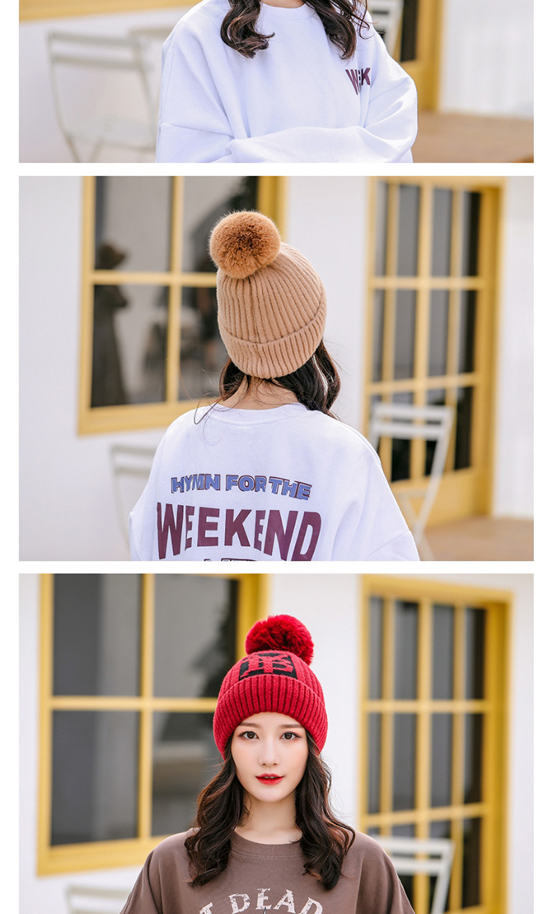 Fashion Red Wine Velvet Yb Letter Wool Ball Knitted Hat,Knitting Wool Hats