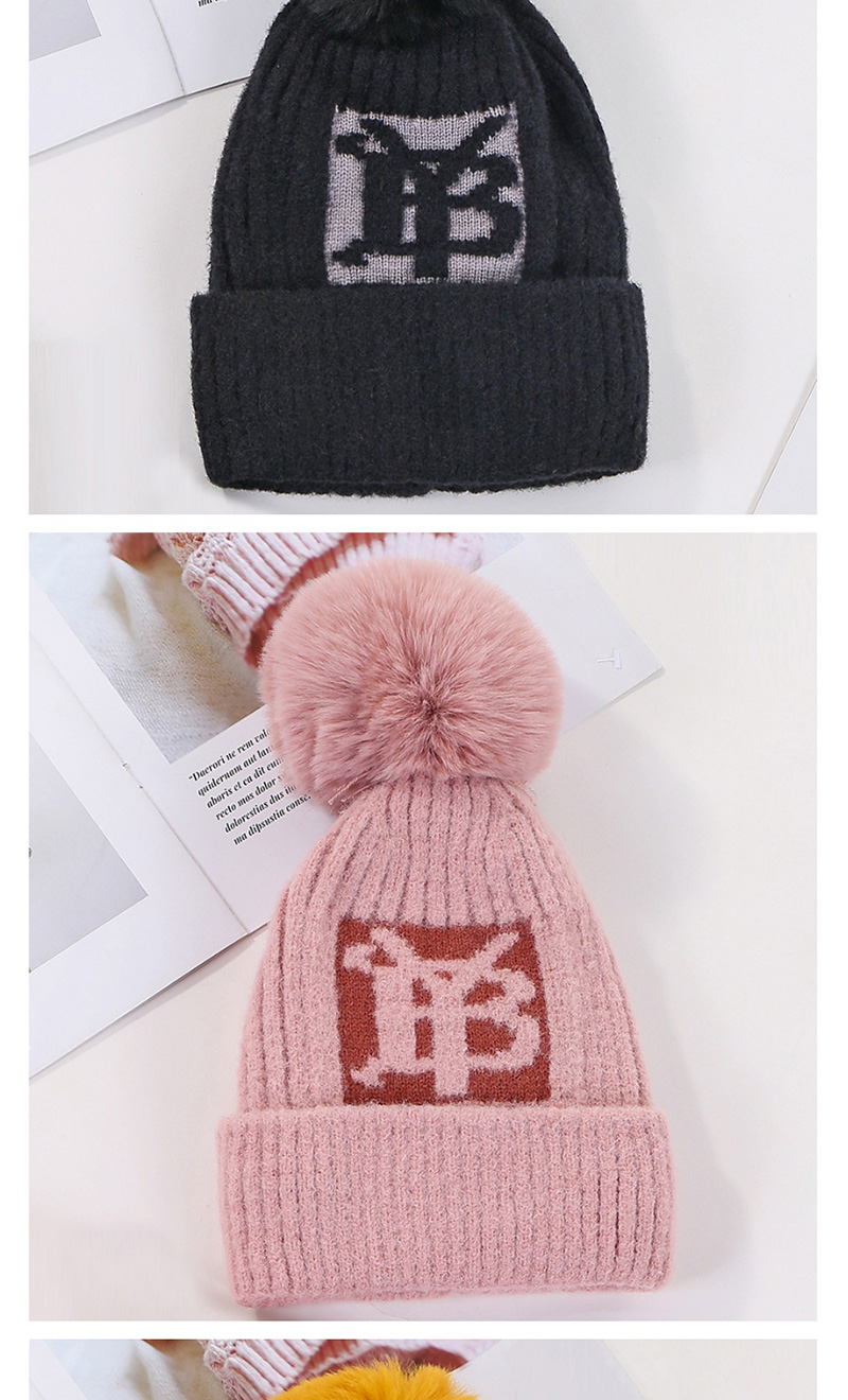 Fashion Pink Velvet Yb Letter Wool Ball Knitted Hat,Knitting Wool Hats