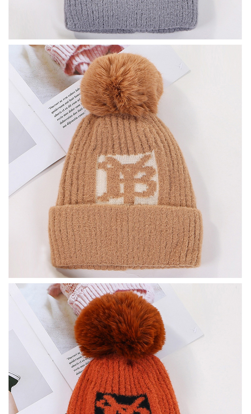 Fashion Khaki Velvet Yb Letter Wool Ball Knitted Hat,Knitting Wool Hats