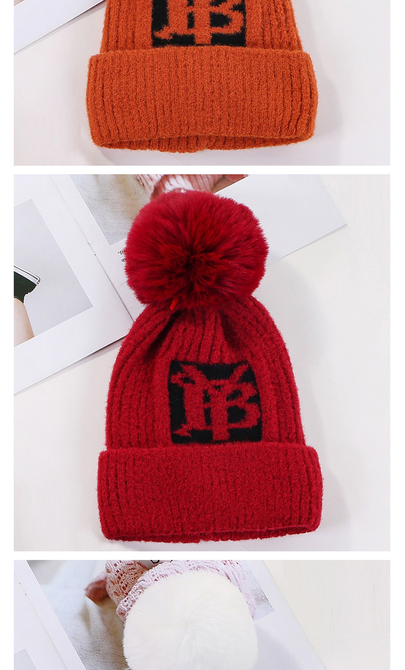 Fashion Red Wine Velvet Yb Letter Wool Ball Knitted Hat,Knitting Wool Hats
