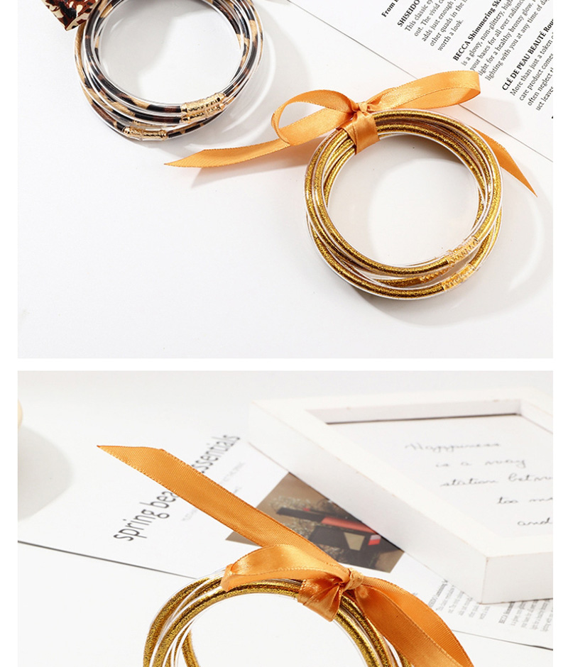 Fashion Leopard Print Plastic Tube Gold Sequin Ribbon Winding Bracelet,Fashion Bangles