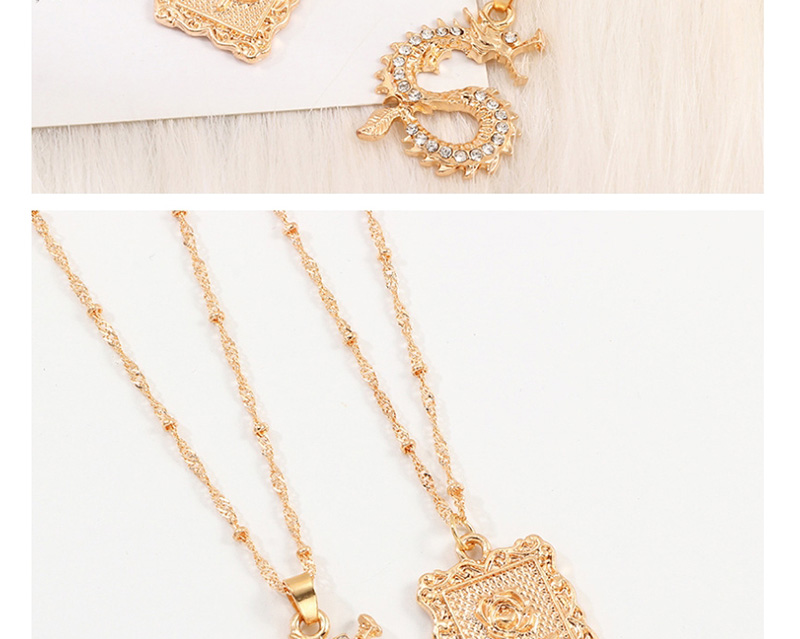 Fashion Golden Rose Diamond Totem Dragon Necklace Set,Multi Strand Necklaces
