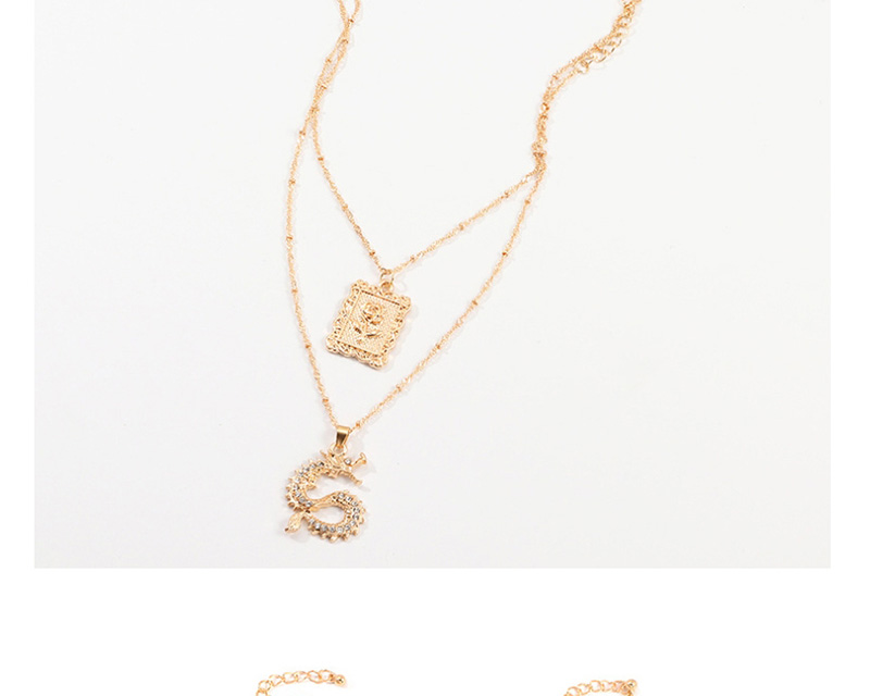 Fashion Golden Rose Diamond Totem Dragon Necklace Set,Multi Strand Necklaces