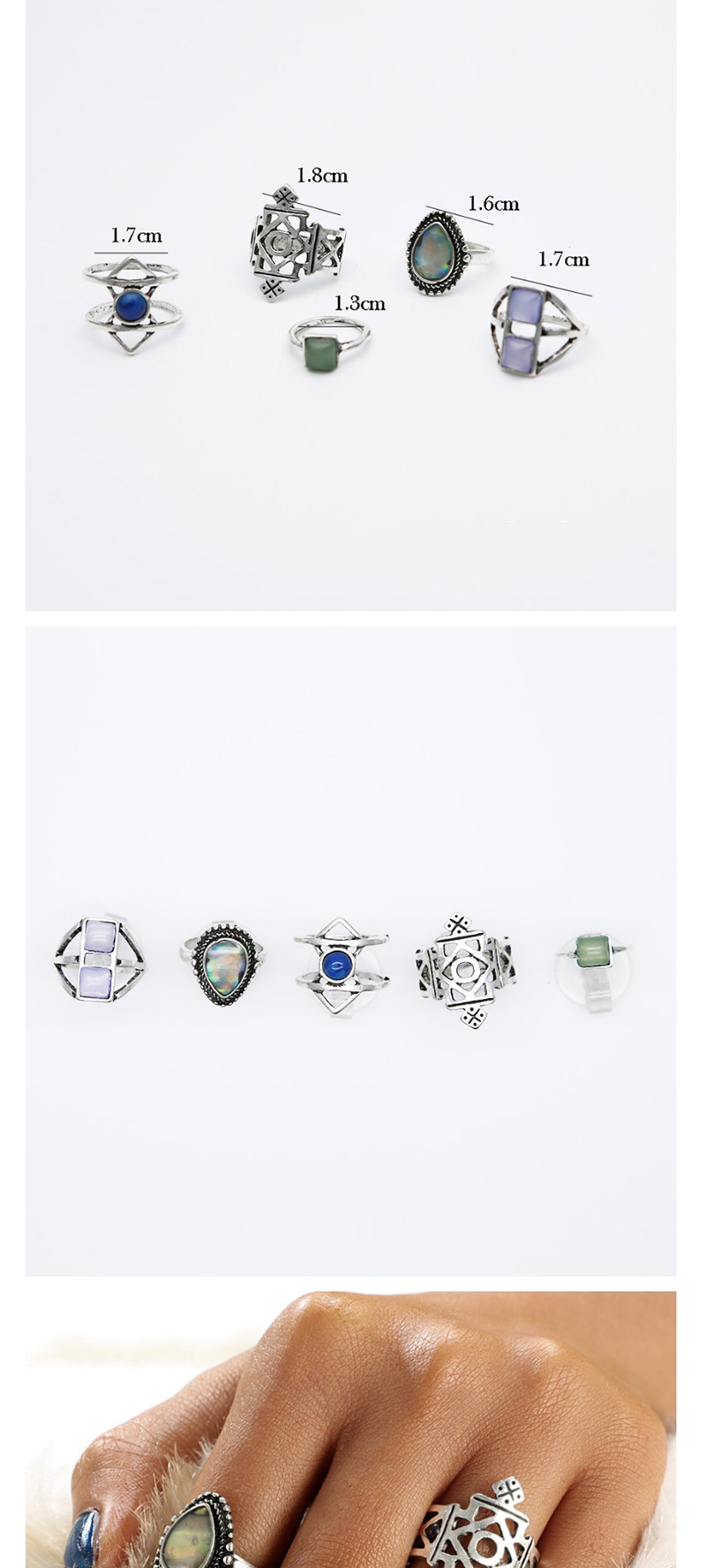 Fashion Color Geometric Turquoise Ring Set,Rings Set