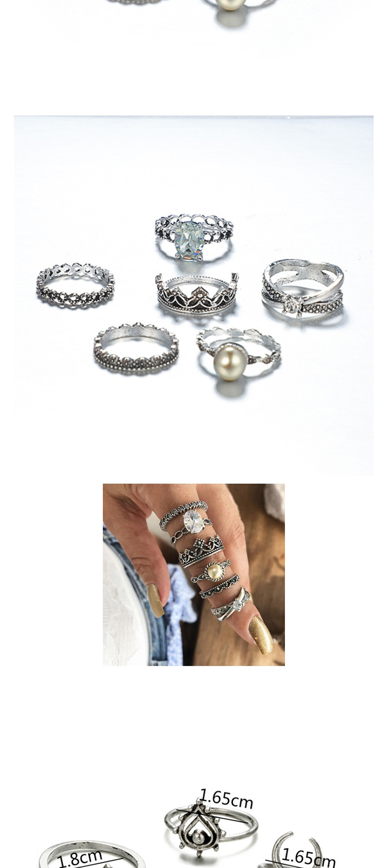 Fashion Silver Leaf Flowers Embossed Geometric Ring Set,Rings Set