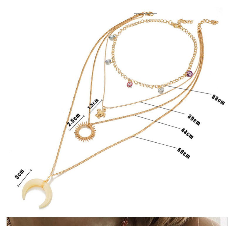 Fashion Golden Crystal Small Turtle Horn Necklace Set,Multi Strand Necklaces