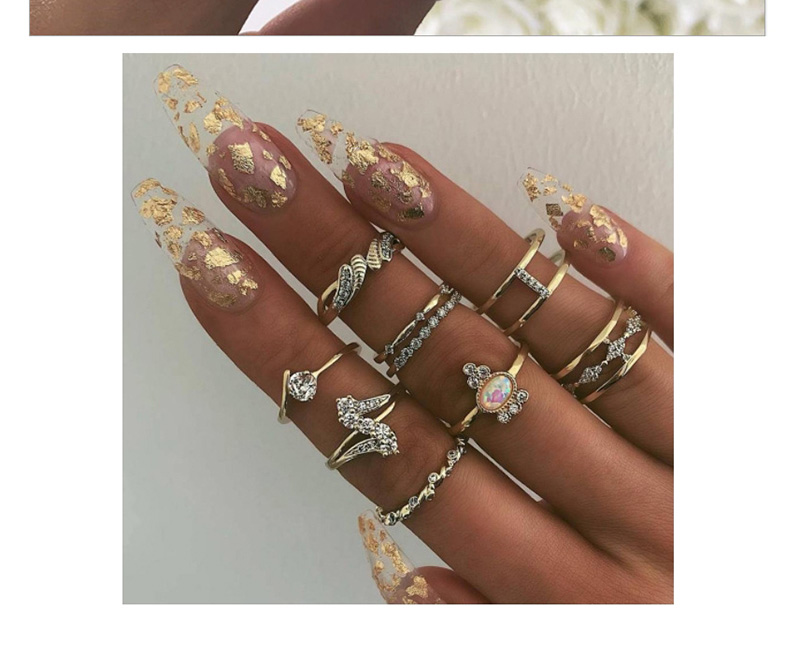 Fashion Golden Embossed Portrait Diamond Flower Geometry Ring Set,Rings Set
