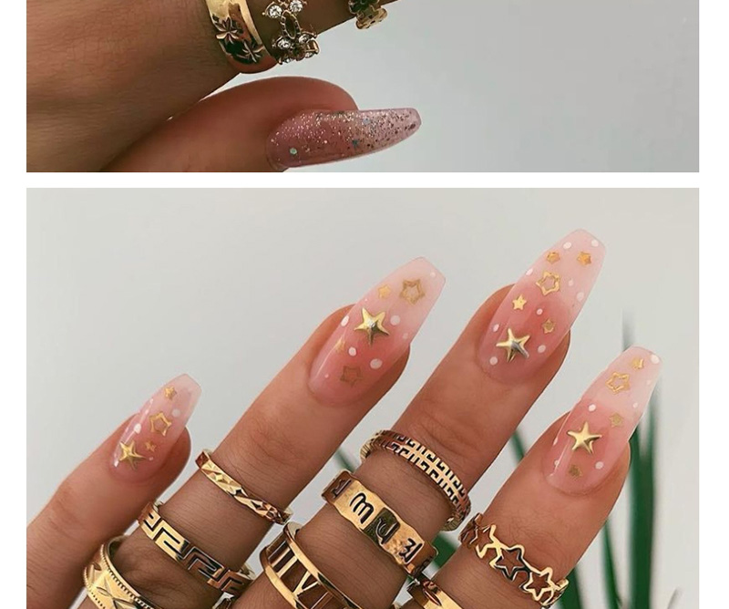 Fashion Golden Diamond Butterfly Flower Leaf Geometric Festival Ring Set,Rings Set