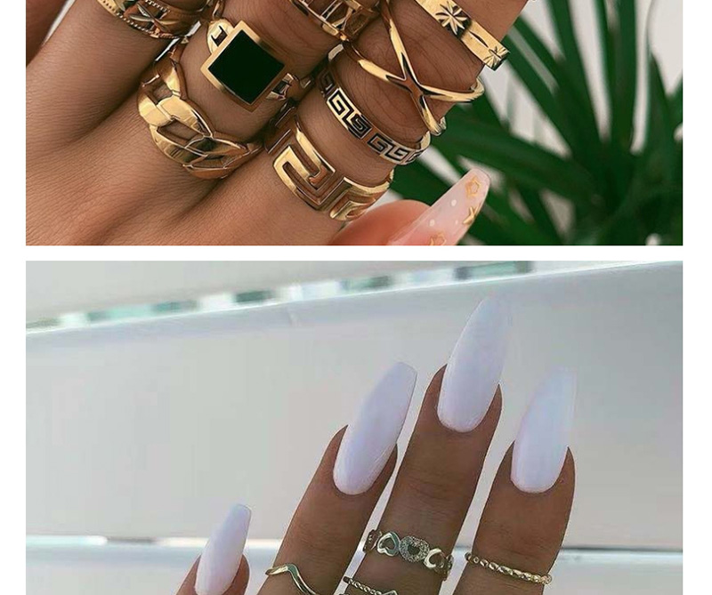 Fashion Golden Flower Studded Geometric Concave Ring Set,Rings Set