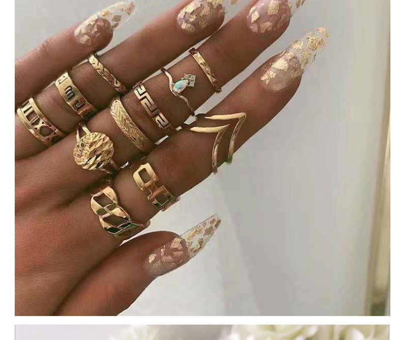 Fashion Golden Embossed Portrait Diamond Flower Geometry Ring Set,Rings Set