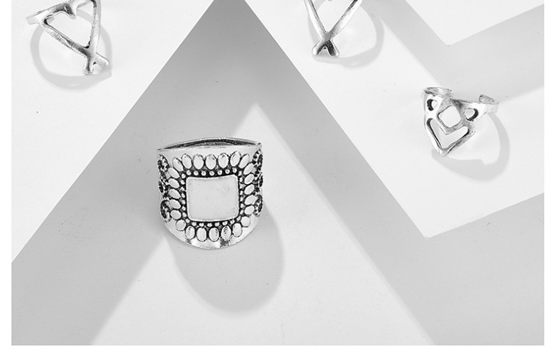 Fashion Silver Geometric Leaf Triangle Ring Set,Rings Set