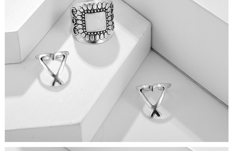 Fashion Silver Geometric Leaf Triangle Ring Set,Rings Set