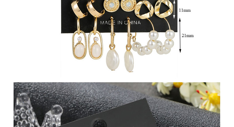 Fashion Golden Geometric Diamond Pearl Love Earring Set,Earrings set