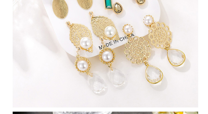 Fashion Yellow Pearl Leaf Cutout Emerald Stud Earrings Set,Earrings set