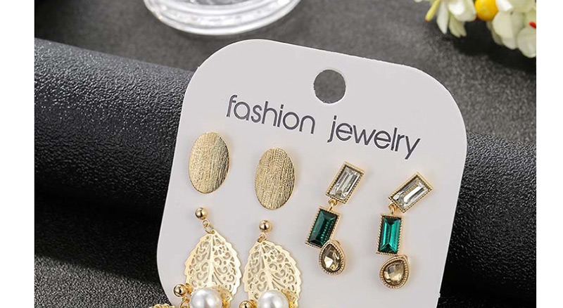 Fashion Yellow Pearl Leaf Cutout Emerald Stud Earrings Set,Earrings set