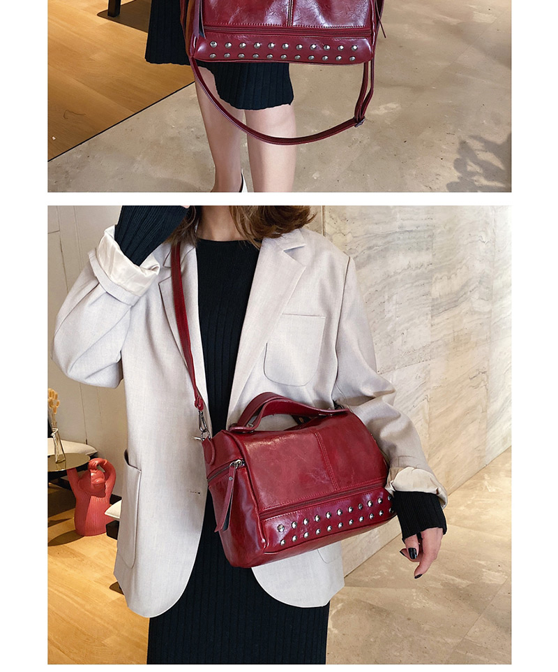 Fashion Red Wine Studded Shoulder Bag,Handbags