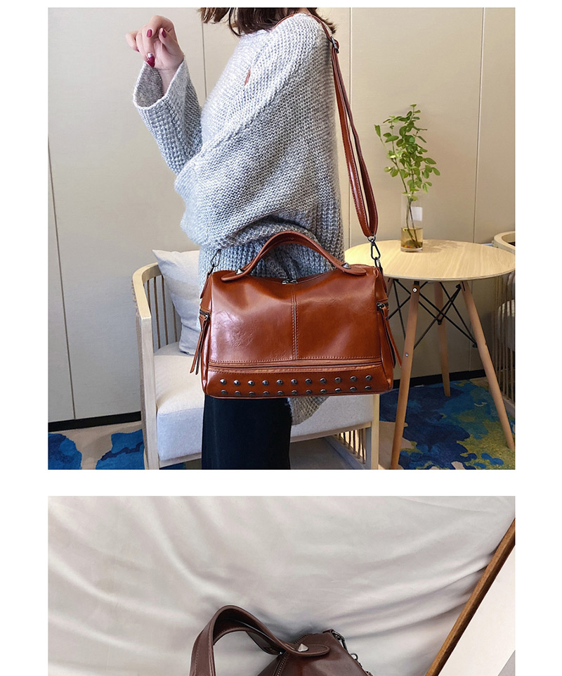 Fashion Red Wine Studded Shoulder Bag,Handbags