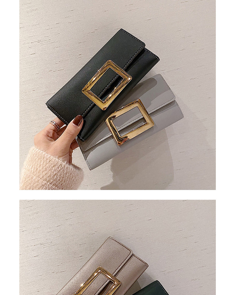 Fashion Black Long Tri-fold Geometric Lock Wallet,Wallet