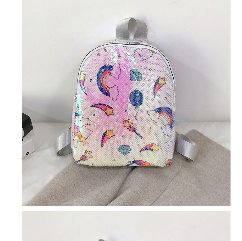 Fashion Figure One White Sequined Rainbow Star Backpack,Backpack