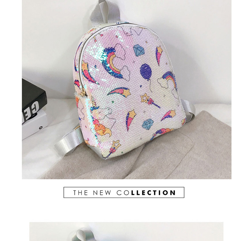Fashion Figure Six Blue Sequined Rainbow Star Unicorn Backpack,Backpack