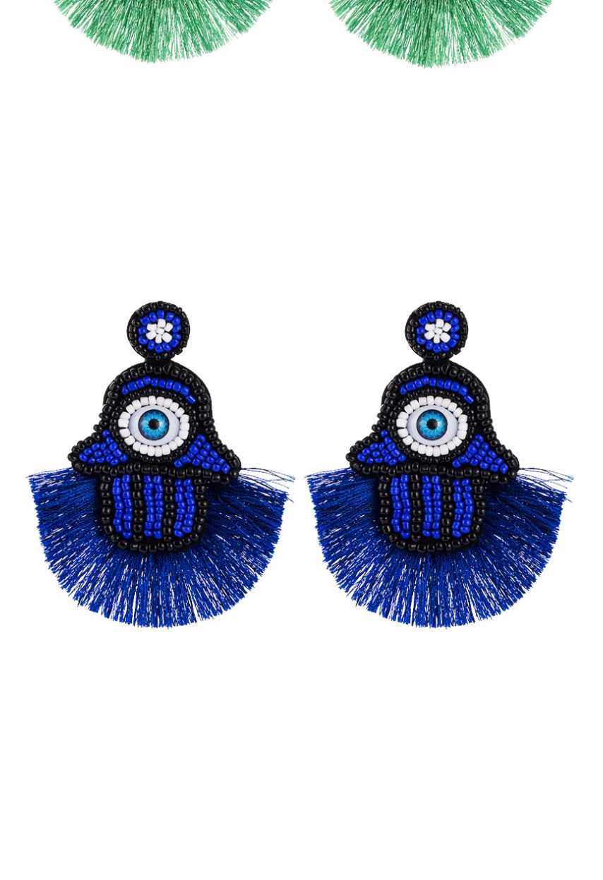 Fashion Blue Beaded Eye Tassel Earrings,Drop Earrings