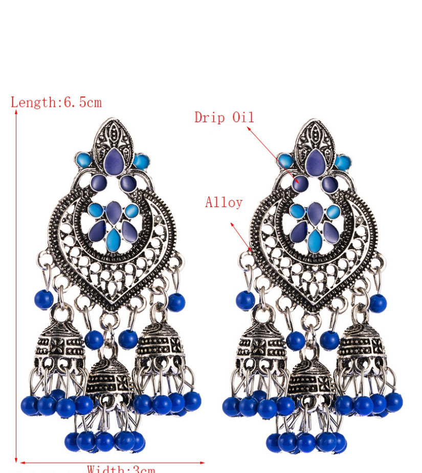 Fashion Ancient Silver Blue Dripping Oil Hollow Lantern Tassel Earrings,Drop Earrings