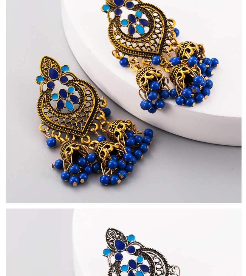 Fashion Ancient Gold Blue Dripping Oil Hollow Lantern Tassel Earrings,Drop Earrings