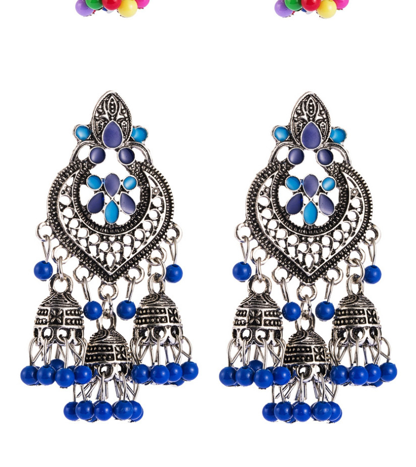 Fashion Ancient Gold Blue Dripping Oil Hollow Lantern Tassel Earrings,Drop Earrings