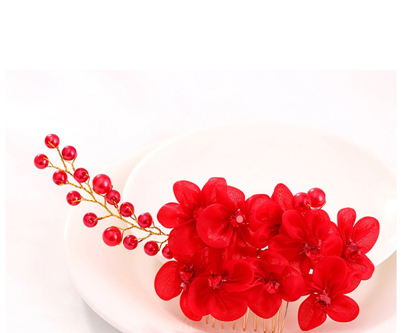 Fashion Red Flower Braided Pearl Comb,Hairpins