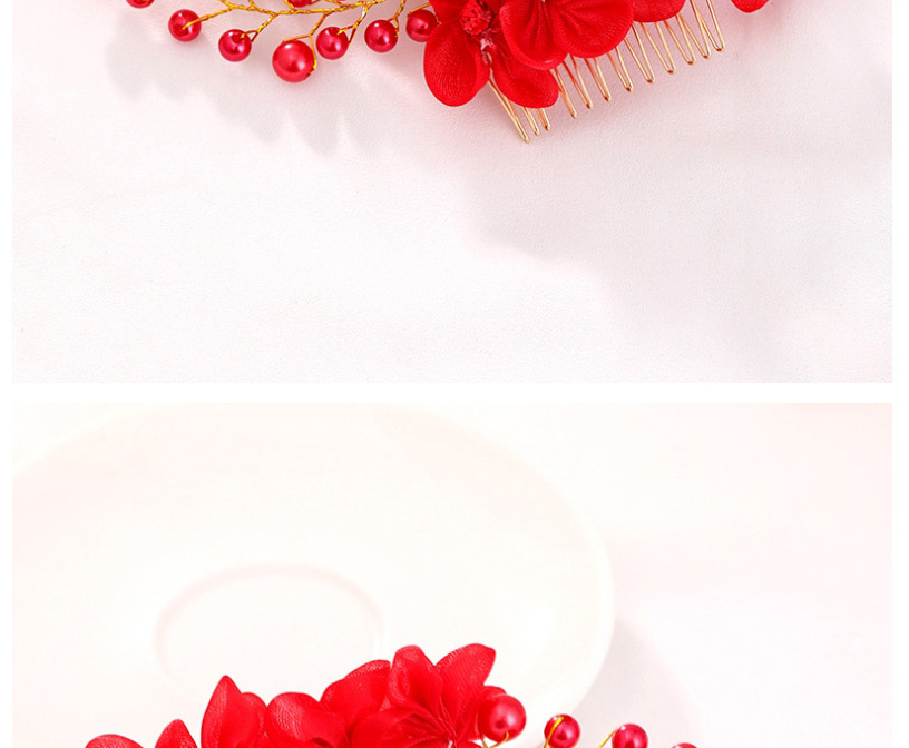 Fashion Red Flower Braided Pearl Comb,Hairpins