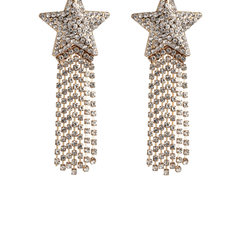 Fashion Rhinestone Geometric Pentagram Diamond Tassel Earrings,Drop Earrings