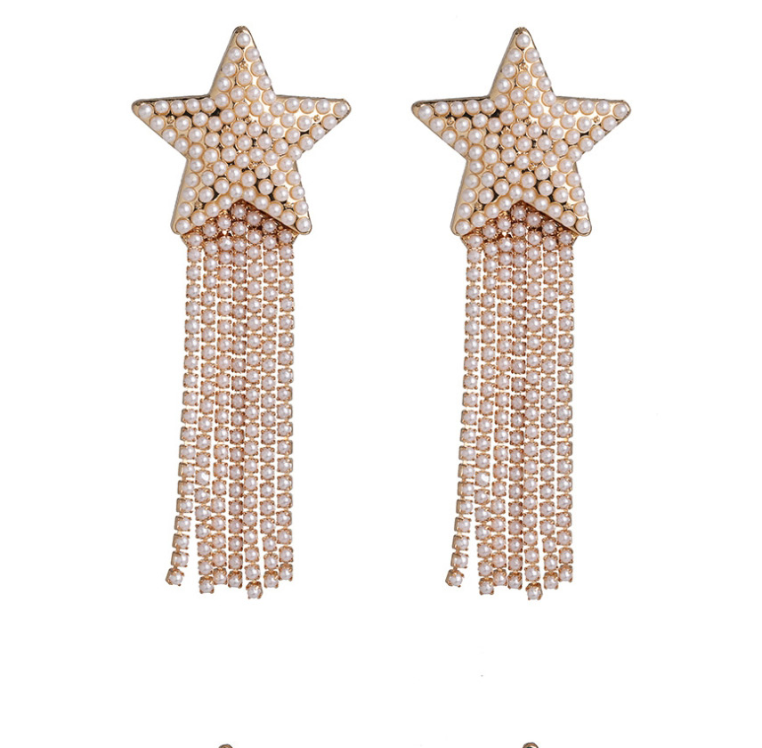 Fashion Color Geometric Pentagram Diamond Tassel Earrings,Drop Earrings