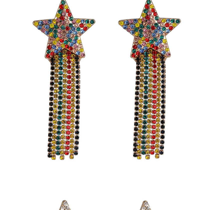Fashion Rhinestone Geometric Pentagram Diamond Tassel Earrings,Drop Earrings