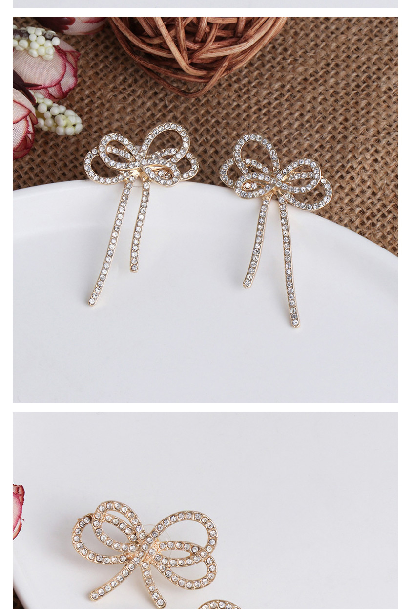 Fashion Golden Bow Earrings With Diamonds,Stud Earrings
