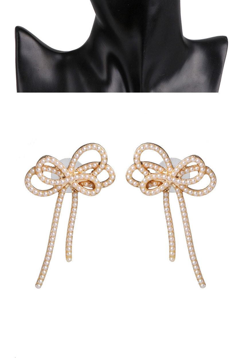 Fashion Golden Bow Pierced Pearl Earrings,Stud Earrings