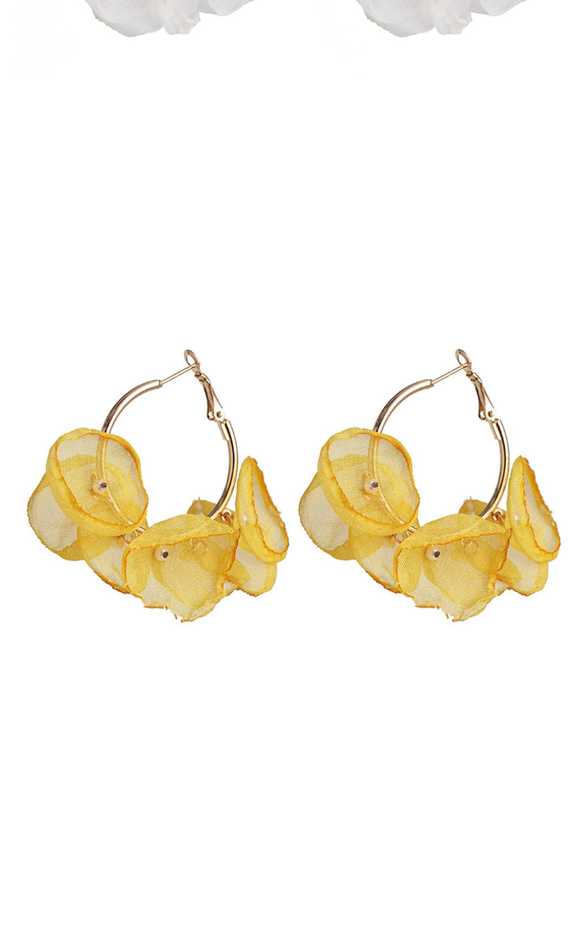 Fashion Yellow Flower Lace Pearl Earrings,Hoop Earrings