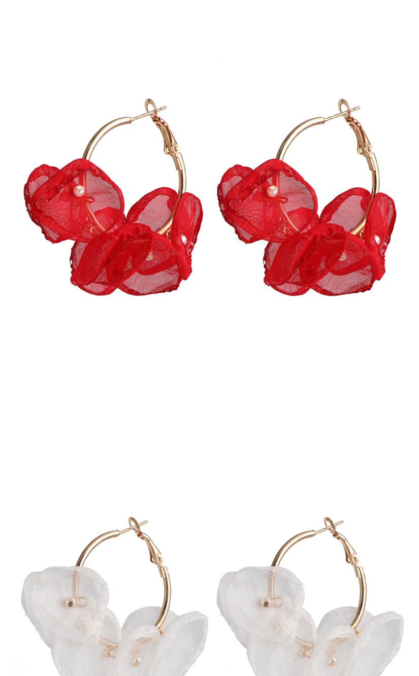 Fashion Red Flower Lace Pearl Earrings,Hoop Earrings