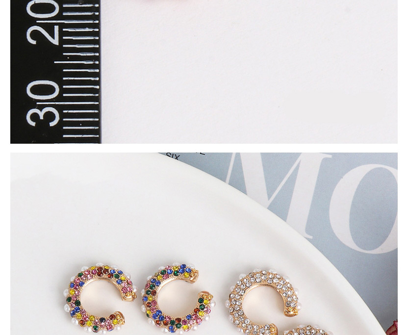 Fashion Color Pearl-shaped Round Geometric Diamond Earrings,Hoop Earrings