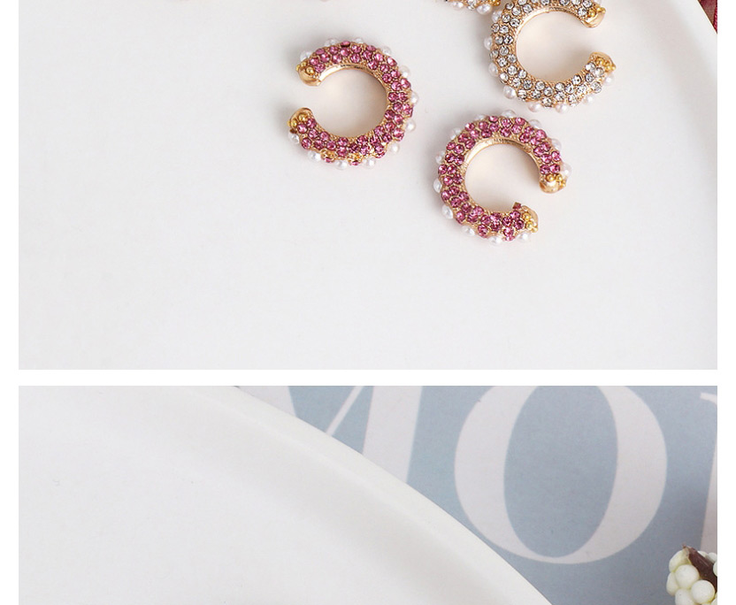 Fashion White Pearl-shaped Round Geometric Diamond Earrings,Hoop Earrings