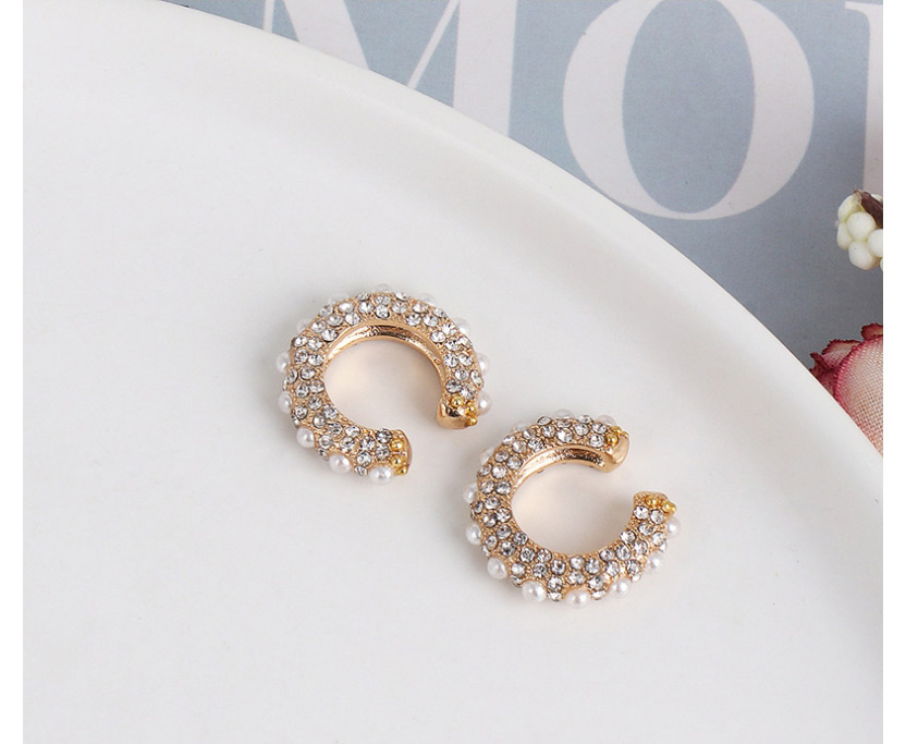 Fashion Pink Pearl-shaped Round Geometric Diamond Earrings,Hoop Earrings