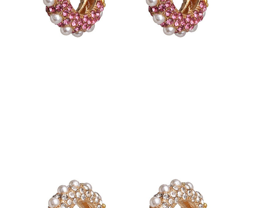 Fashion Color Pearl-shaped Round Geometric Diamond Earrings,Hoop Earrings