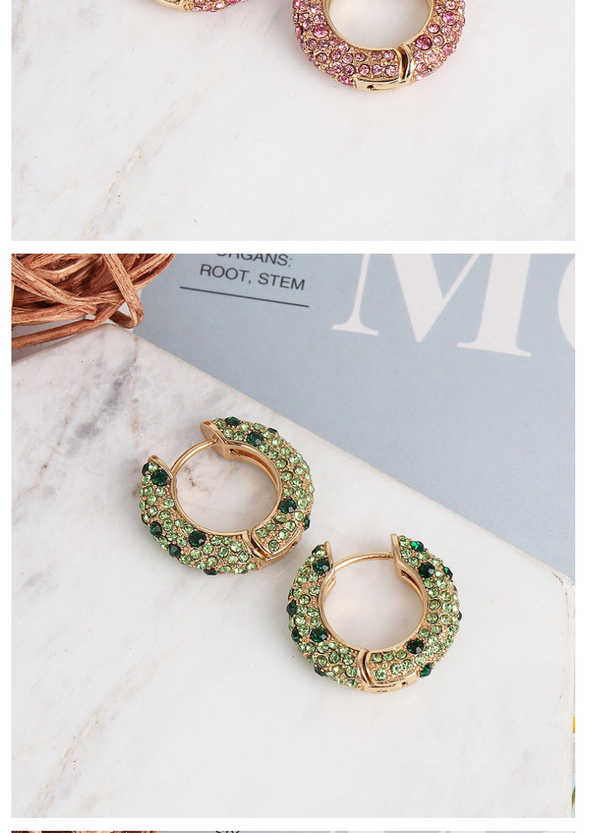 Fashion Green Round Geometric Full Diamond Earrings With Diamonds,Hoop Earrings