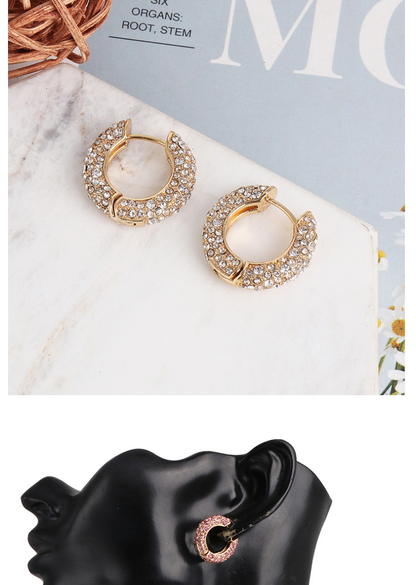 Fashion Pink Round Geometric Full Diamond Earrings With Diamonds,Hoop Earrings