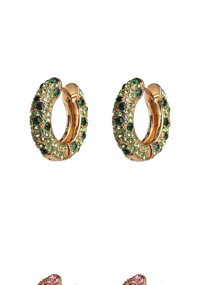 Fashion Green Round Geometric Full Diamond Earrings With Diamonds,Hoop Earrings