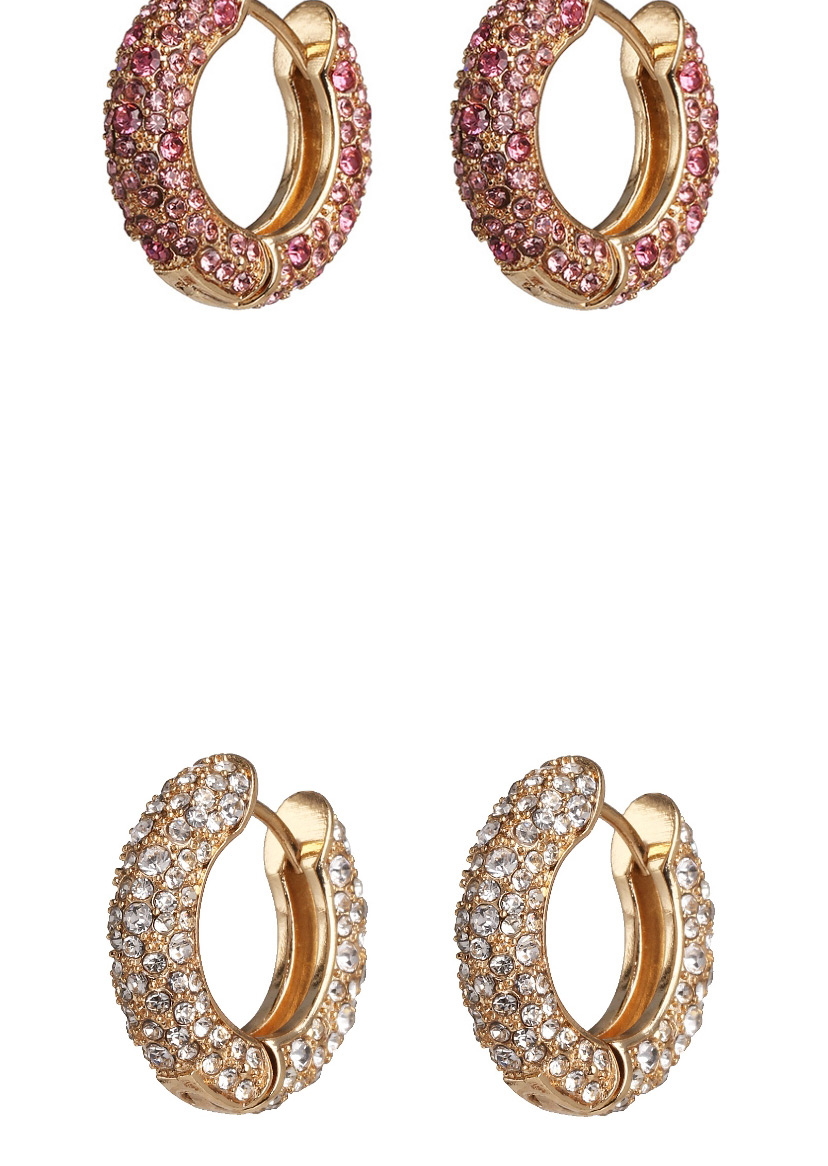 Fashion White Round Geometric Full Diamond Earrings With Diamonds,Hoop Earrings